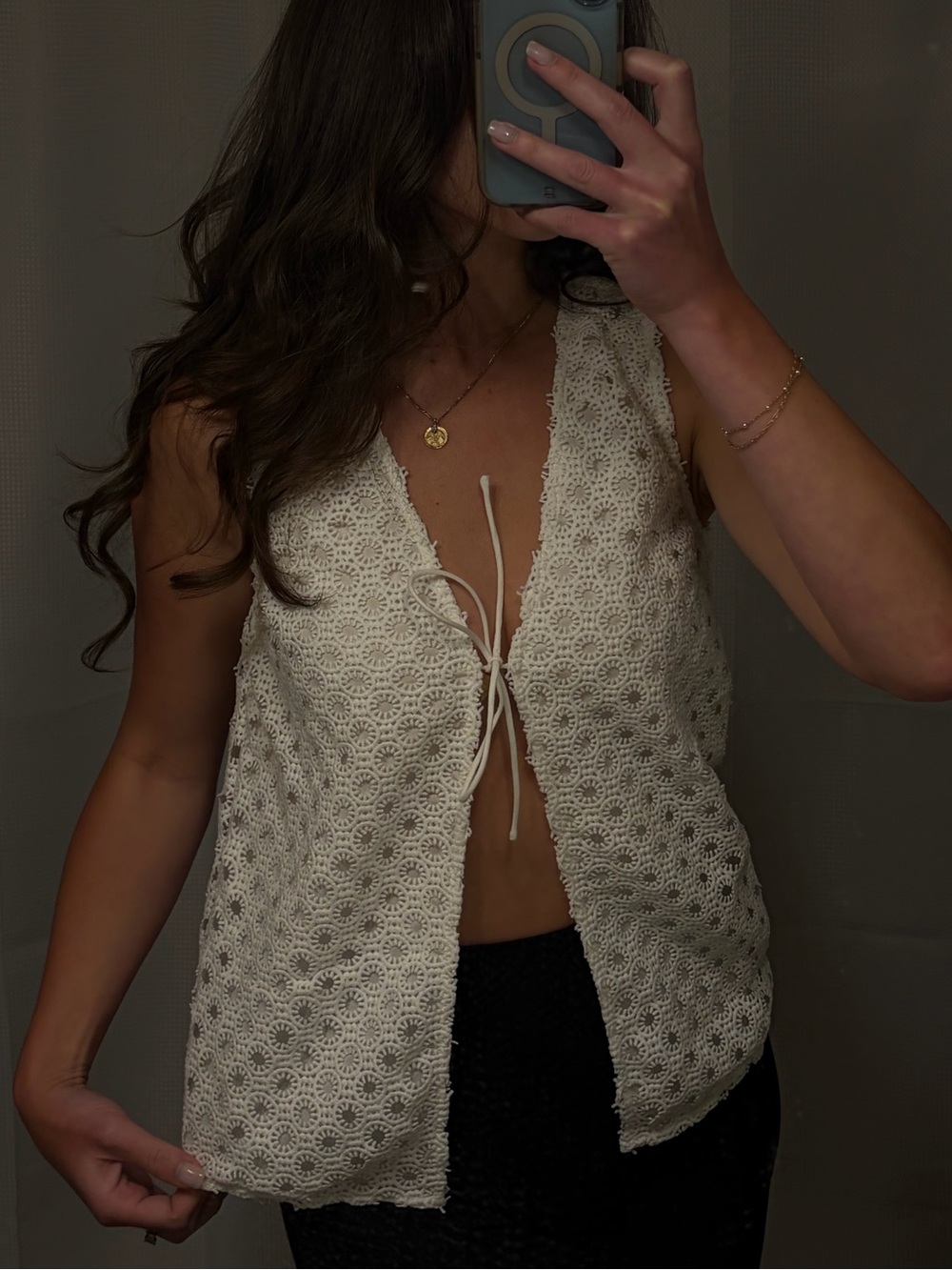 SABO White Lace Tie Front Top